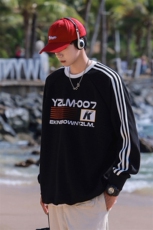 1港风字母印花图案袖子三杠织带大码M-5XL卫衣男WY77762P48控68，男装卫衣，星座226-2