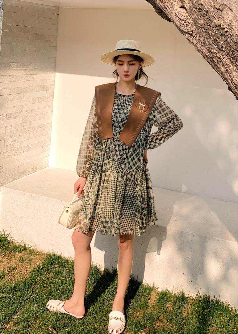 春夏披肩连件套连衣裙，女装连衣裙，H101