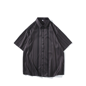 花衬衫男短袖夏季条纹休闲上衣服外套翻领大码衬衣A012/863P35图片