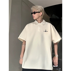 抖音得物供货现货网眼透气翻领T恤美式宽松潮牌短袖POLO衫APL18，男装T恤，电商A443