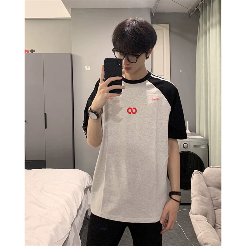 抖音得物品质二开240克宽松纯棉美式潮牌插肩三杠织带短袖T恤，男装T恤，电商A486