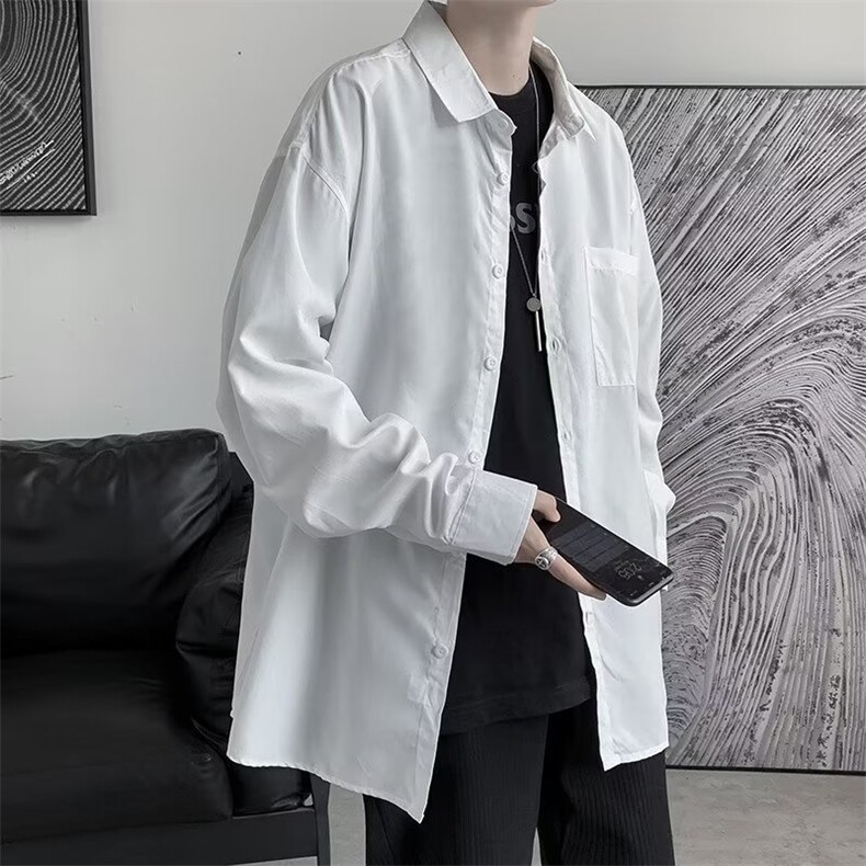 秋季白衬衫男长袖ins韩版潮流设计感衬衣男百搭薄款寸衫外套C18,男装衬衫,星座1116A-1（原606A）
