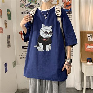 YT26044-P30亚麻短袖t恤男大码五分袖男宽松七分袖海报风,男装T恤,电商A040