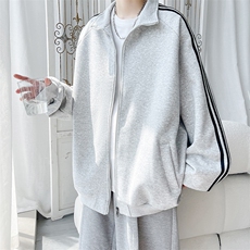 拼色三条杠撞色开衫卫衣大码宽松休闲立领外套W4602-P52【特价】，男装休闲套装，电商A007