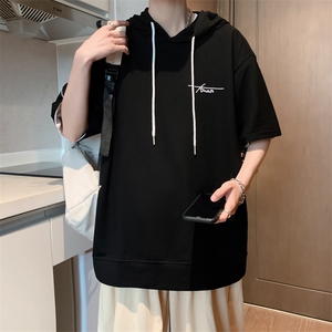 新款夏季港风宽松休闲百搭连帽刺绣短袖T恤618A-7707-P55图片
