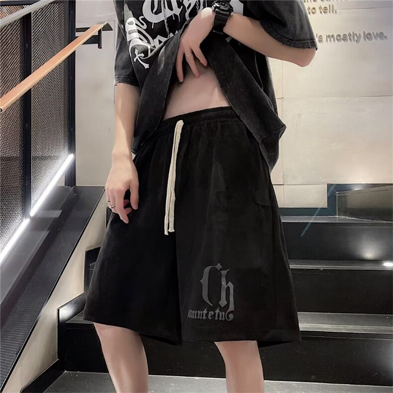 麂皮绒发泡印花休闲短裤男夏季潮牌街头宽松运动五分裤K3940-P26,男装休闲裤,星座512-2