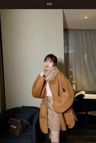 SL20133气质腰带拼皮百分百全羊毛双面呢大衣，女装，L·H·X