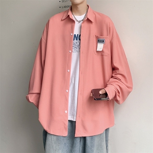 2026春夏装新款宽松贴标华夫格长袖衬衫男 CS9966/特P28 粉图片