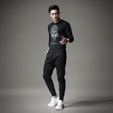 秋冬羊毛衫手绘印花薄长袖毛衣圆领打底针织衫S9935，男装针织衫/毛衣，天晨