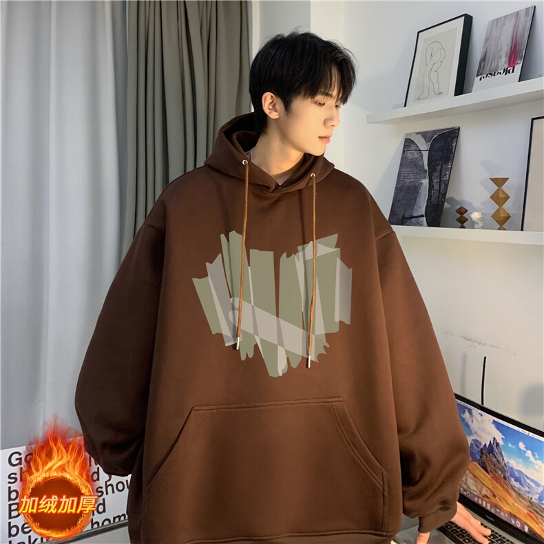 冬季新款加绒爱心印花连帽多色卫衣宽松落肩袖JR23321-特批40控69,男装卫衣,星座605(原A050)