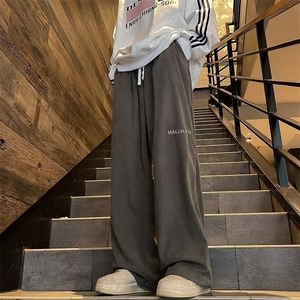 黑色直筒裤子男垂感宽松百搭潮流灯芯绒刺绣休闲2023秋冬季 KB213图片