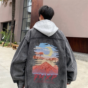 油画牛仔外套男春季美式高街痞帅炸街夹克宽松潮牌上衣JK1045-P88图片