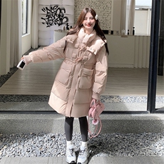 粉色牛角扣羽绒服女2025冬季新款中长款连帽加厚减龄学院风面包服，女装羽绒服，2C205