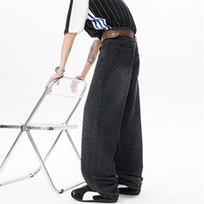 8XL-M牛仔蓝男肌理感星空纹阔腿休闲特大码长裤男K996P58控78，男装休闲裤，电商D206-1