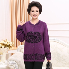 中老年人唐装女士福字本命年红色毛衣妈妈装羊毛衫加厚毛衣大码，女装中老年女装，亚东羊绒制品