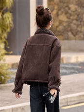 麂皮绒皮毛一体羊羔毛外套女秋冬2025新款机车服棉服，女装短外套，牡丹诺