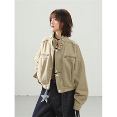 复古工装气质短外套工装外套女春秋冬季新款时尚宽松百搭拉链夹克，男装夹克，星座302B