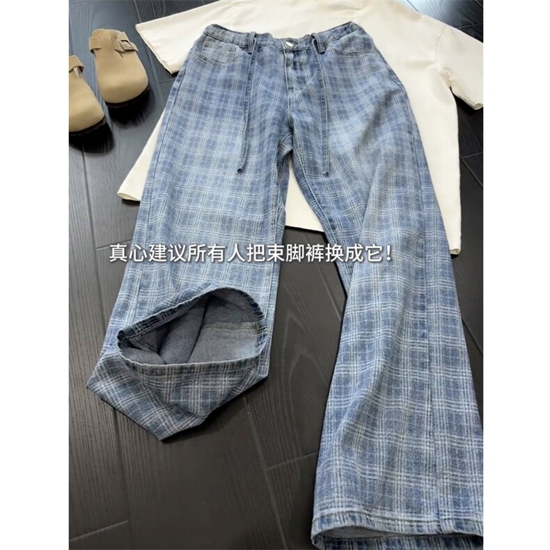 【网图】B221美式ins高街个性直筒格子牛仔裤 LK25571-特P45控78图片
