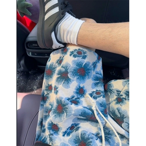 海岛风蓝色小花短裤男夏季薄款夏威夷沙滩裤子hiphop美式五分中裤图片