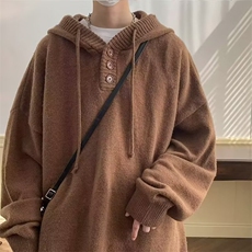 灰色连帽Polo衫毛衣男美式复古日系慵懒风针织衫卫衣冬季，男装针织衫/毛衣，星座218-1（原230）