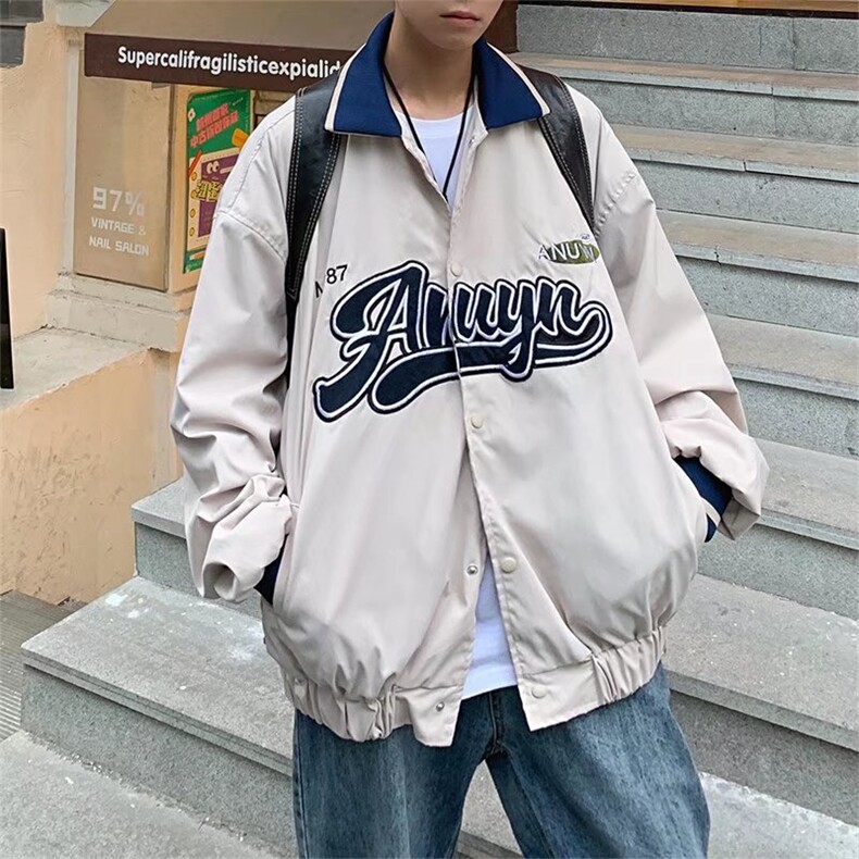 男夹克青少年翻领长袖单排扣棒球服夹克外套W114P50图片