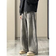 水洗做旧泼墨烟牛仔裤男宽松弯刀廓形慵懒松弛感裤子N7622，男装牛仔裤，星座1116A（原606A-3）