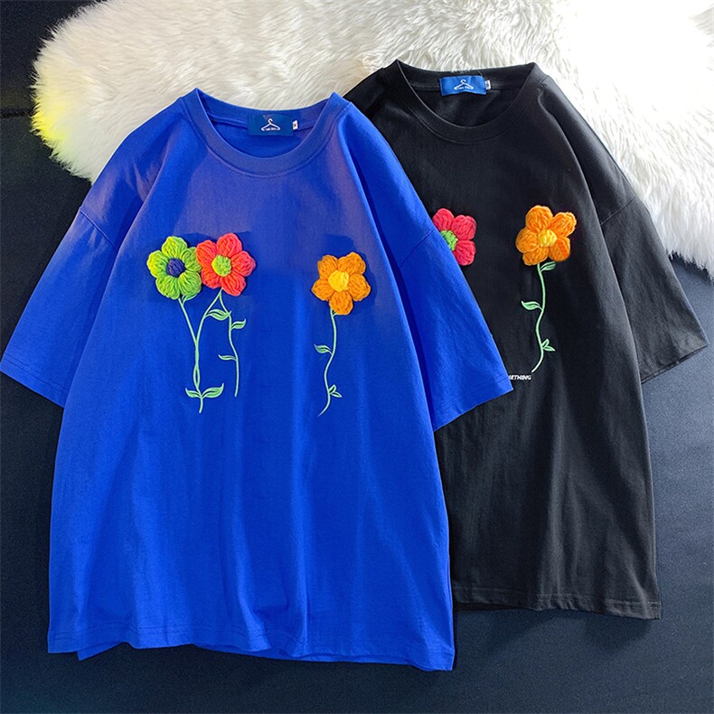 立体花朵短袖t恤男大码宽松半袖TX1402P45限68,男装T恤,电商A089-1