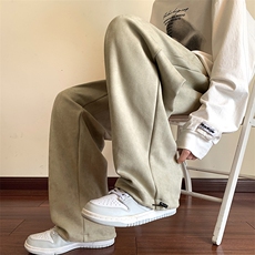 港风麂皮绒休闲裤男宽松直筒拖地裤束脚裤卫裤XZ214-8KP615P45，男装休闲裤，星座1204-3