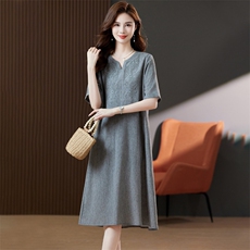 高端大牌中年妈妈棉麻连衣裙2025新款夏季女装气质洋气遮肚子裙子，女装连衣裙，浙宝2-166