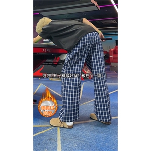 网图慎用 格子裤宽松加厚银狐绒休闲阔腿裤K5628J加绒-特P38控68图片