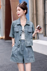 潮流时尚薄款牛仔套装2025年夏新款女欧货洋气减龄高级短裤两件套，女装套装/套裙，瑶迪依秀