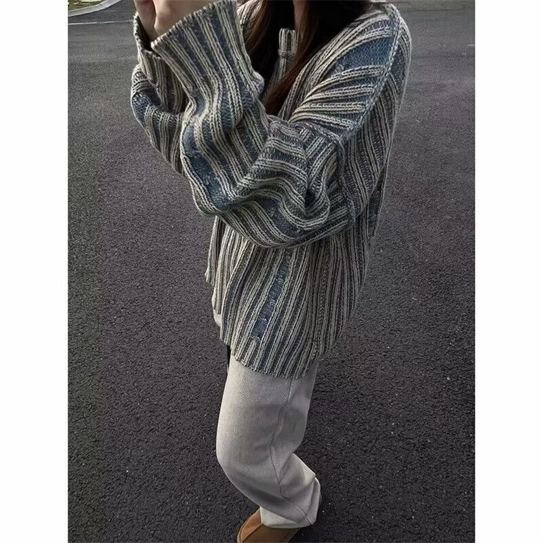 复古条纹撞色毛衣男秋冬韩系风格穿搭cleanfit圆领休闲情侣针织衫,男装针织衫/毛衣,四季星座505