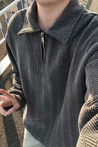 雪尼尔满天星半拉链翻领卫衣大码高级Polo衫外套LW610特P50加绒60图片