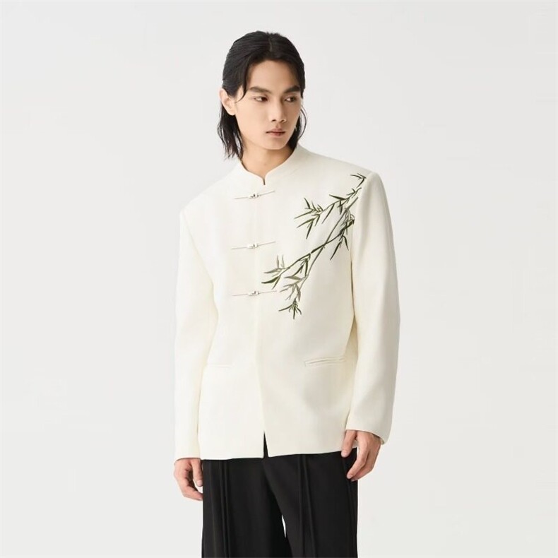 W9277-P63网图现货春季新款新中式立领西服结婚垫肩风外套,男装西服,星座1608-2