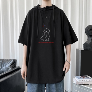 LD54140-P45 连帽短袖t恤男大码胖子带帽五分袖中袖图片