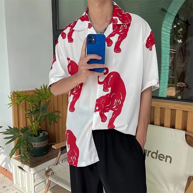 气质标准五分袖潮流百搭男原宿新款衬衫碎花潮衬衫C629P30,男装衬衫,星座1116-2