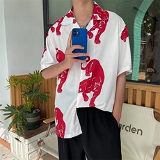 气质标准五分袖潮流百搭男原宿新款衬衫碎花潮衬衫C629P30，男装衬衫，星座1116-2