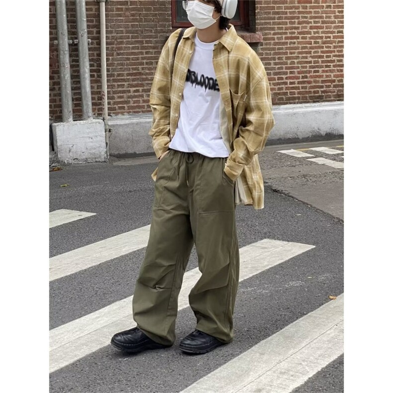 复古基础降落伞工装裤中性百搭抽绳松紧腰休闲裤男KG07,男装休闲裤,星座1116A（原606A-3）