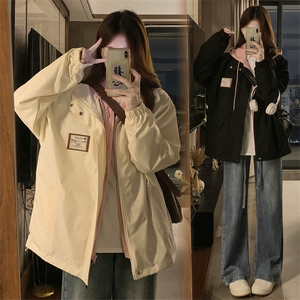假两件夹克女秋季新款宽松设计感拼接连帽男女同款外套C367-85图片