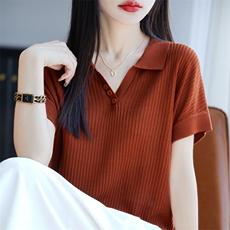 夏季新款时尚气质短袖针织衫女修身显瘦百搭休闲上衣，女装针织衫/毛衣，郡淞羊绒