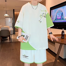 男士夏装套装短袖t恤男2025新款夏天帅气两件套青少年五分袖体恤，男装T恤，星座1210-1