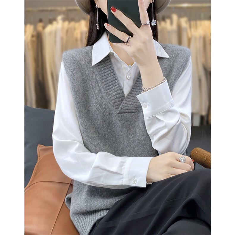 2025夏秋新款羊绒衫女100山羊绒女V领软糯宽松高端针织衫背心马夹,女装马甲,美雪羊绒