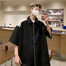拉链短袖衬衫新款男女潮牌宽松bf风百搭拉链上衣1255P30，男装衬衫，星座410-2