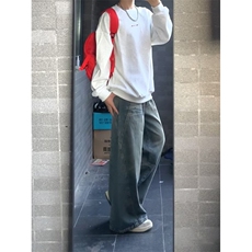 【网图】B221美式ins高街重工艺宽松微喇牛仔裤LK24391-特P52控88，男装牛仔裤，电商B221