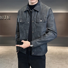 店主风2025秋季新款翻领pu皮皮衣夹克外套男25620-P135控175，男装皮衣，电商A413