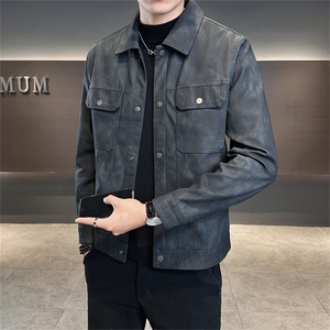 店主风 2025秋季新款翻领pu皮皮衣夹克外套男25620-P135 控175图片