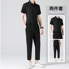冰丝套装夏季九分西裤男长裤修身韩版港风休闲裤短袖衬衫两件套潮，男装衬衫，星座505-2（原电商A260-1)
