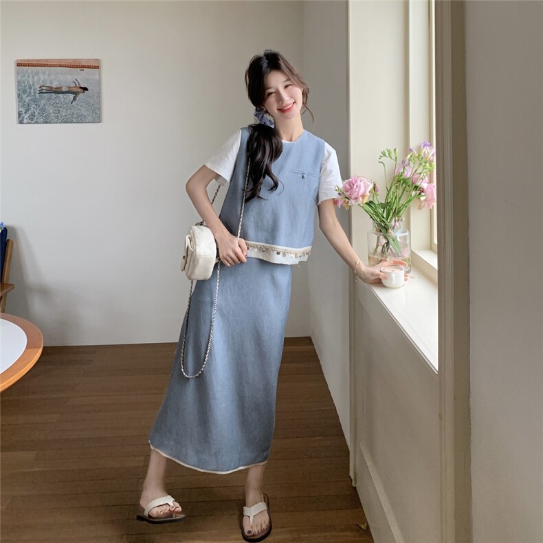 法式小香风套装裙女2025夏季新款高级感气质无袖背心半身裙两件套图片