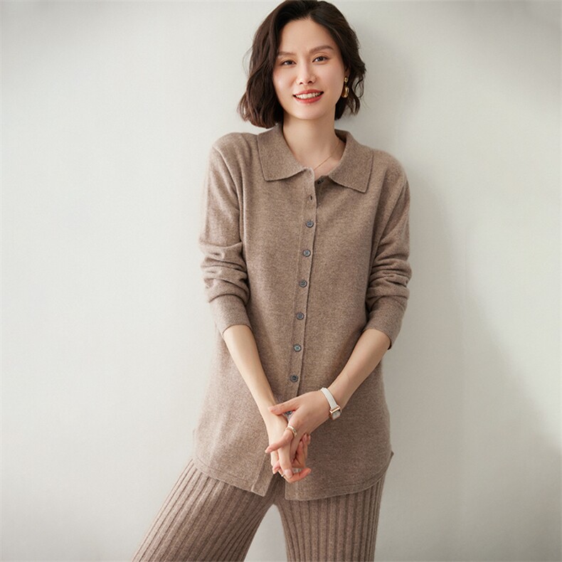 时尚优雅女士羊绒开衫衬衣领设计舒适保暖,女装羊绒衫,迎冬羊绒