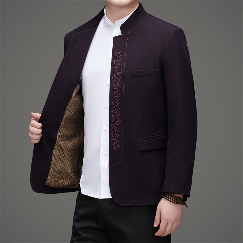 主推高品质中山装西服外套男士中老年风新中式休闲西服唐装,男装西服,钱塘723